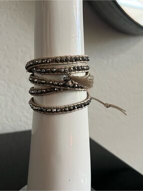 Nakamol Taupe Wrap Bracelet with Hematite Beads